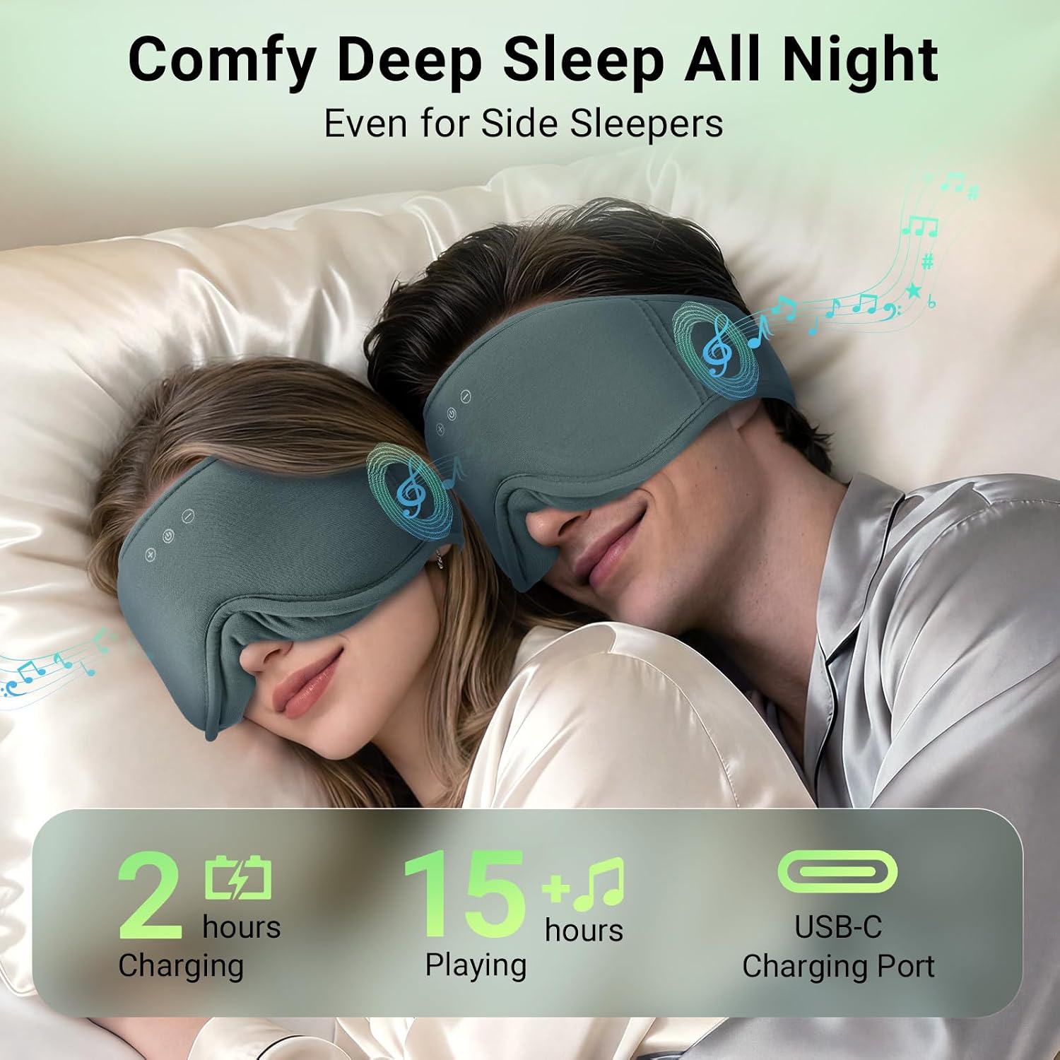 Thumbnail 5 de BeMyLady 3D Bamboo Cotton Sleep Mask with Bluetooth 5.4 Headphones (Grey)