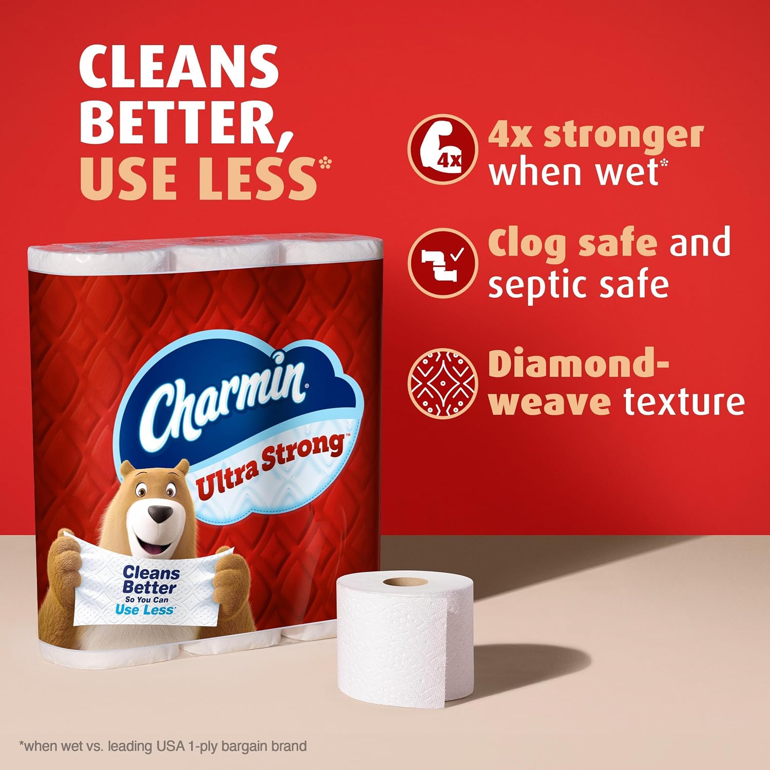Detalle 2 de Charmin Ultra Strong Toilet Paper, 6 Mega Rolls (24 Regular Rolls) - 2-Ply, Diamond Texture