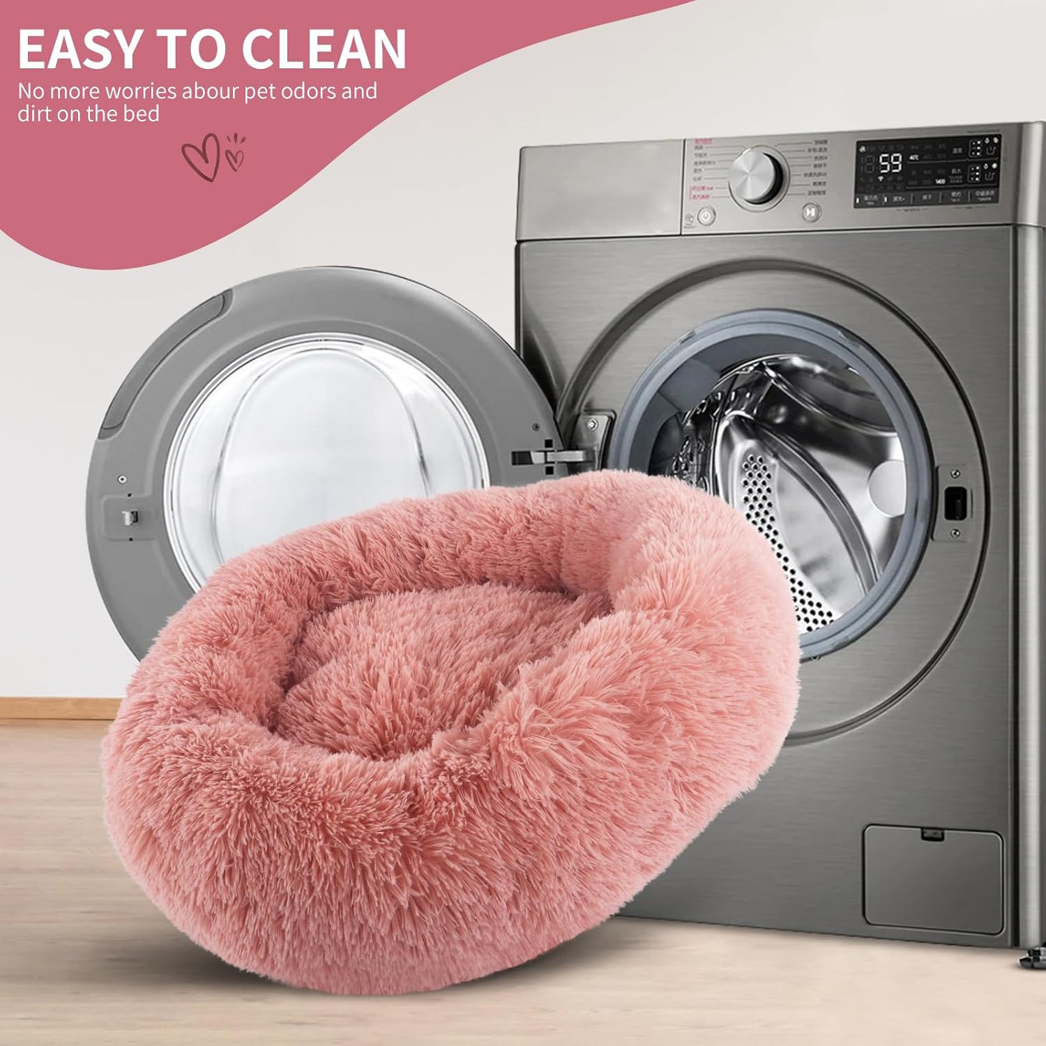 Thumbnail 6 de BVAGSS Rundes Hundebett Donut – Flauschiges, waschbares Kuschelbett, Ø 40 cm, Pink