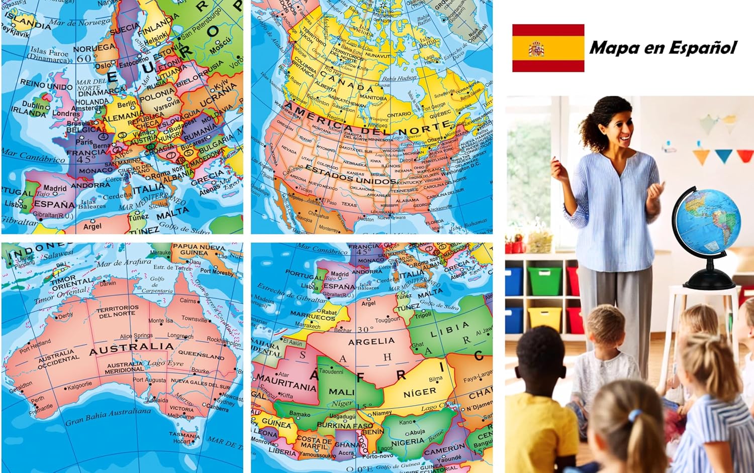 Detalle 2 de Exerz 20cm Globo Terráqueo mapa en español 🌍