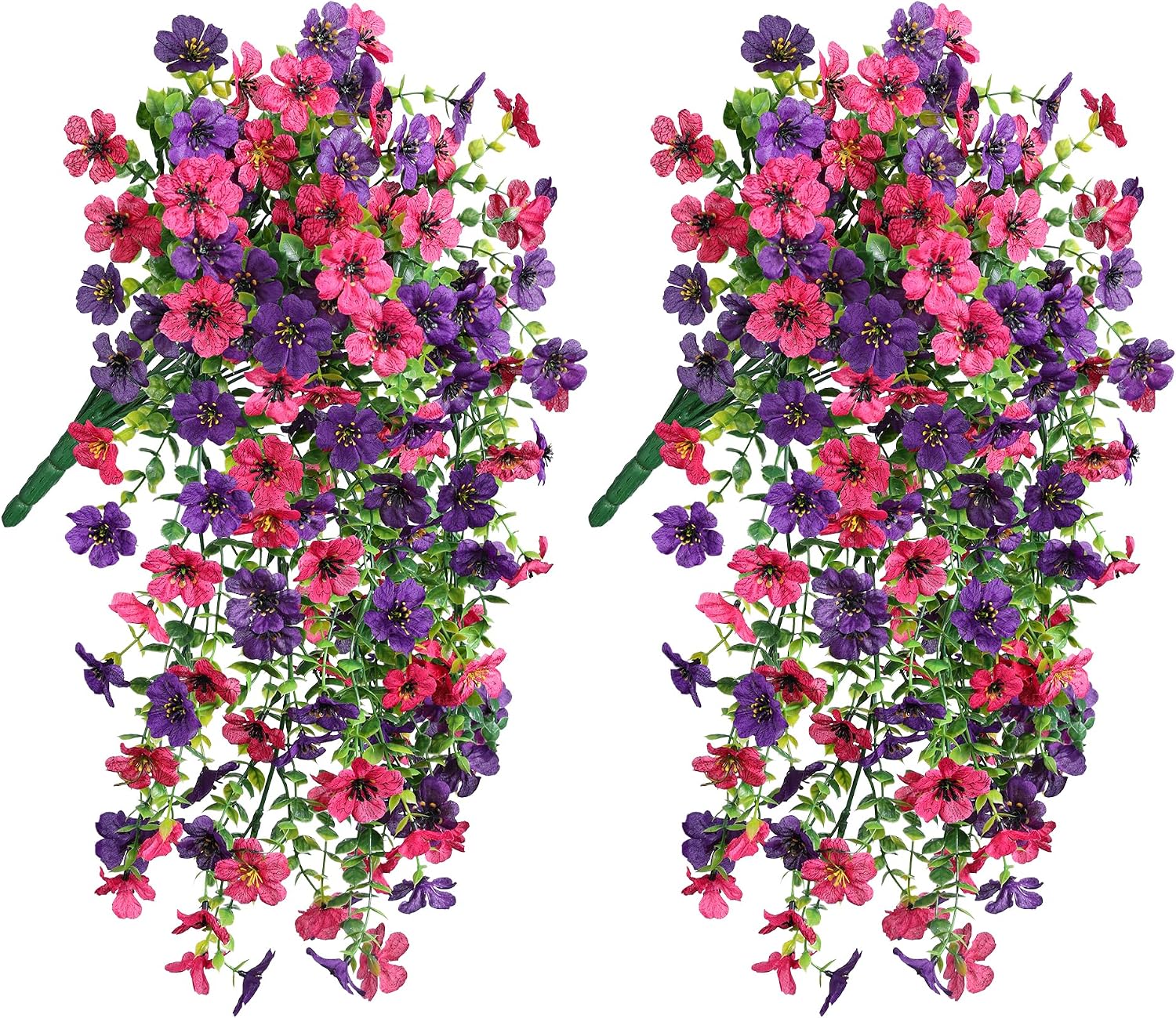 Thumbnail 5 de HyeFlora 2-Pack UV-Resistant Hanging Artificial Spring Flowers (Purple & Hotpink)
