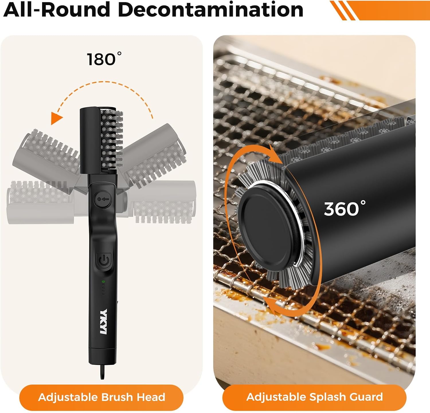 Detalle de YKYI Electric Grill Brush — Cordless BBQ Cleaner with 2 Heads and 3 Speeds