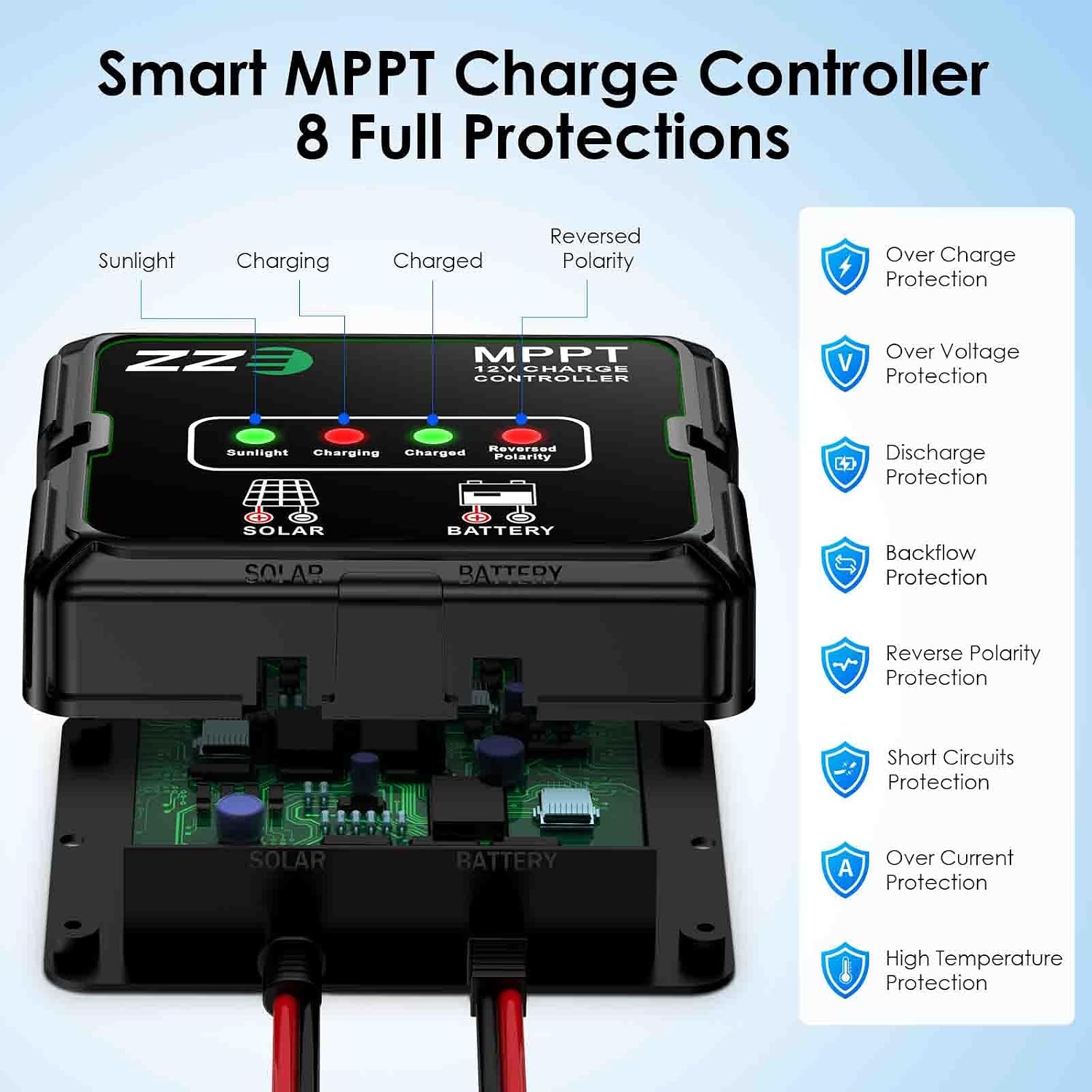 Detalle de ZZE ZZE_SBC_20 20W 12V Solar Battery Charger with MPPT and IP68 Protection