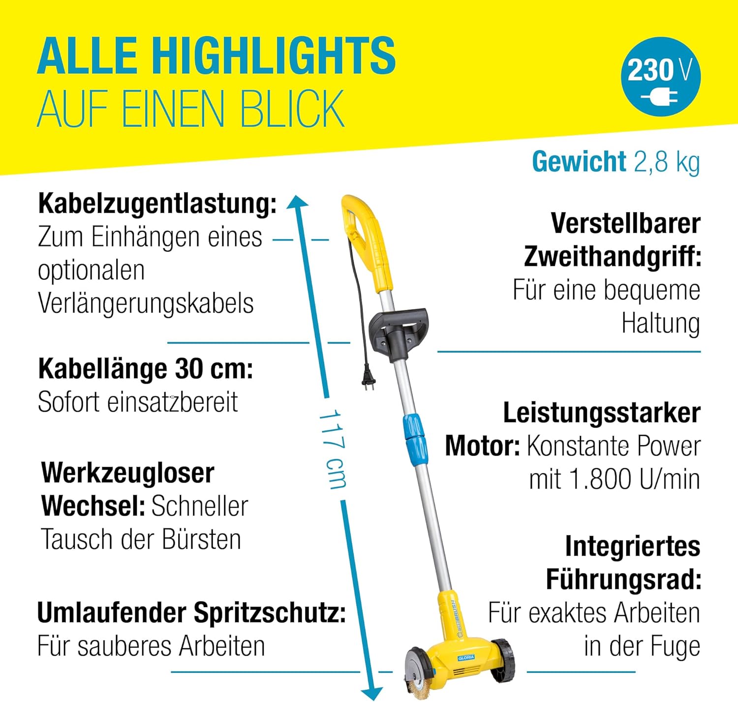 Detalle de GLORIA WeedBrush: Elektrischer Fugenbürsten-Versiegler für Pflasterfugen, Terrassenplatten und Wege