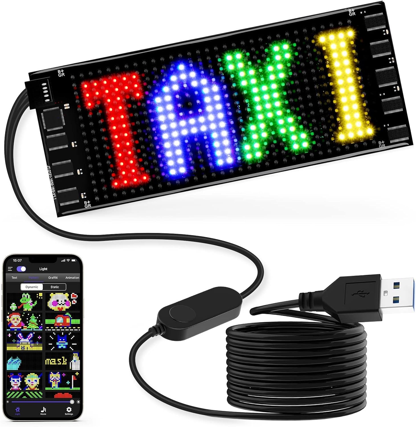Detalle de Rayhome AM0015 Flexible LED Sign, 7 in. x 3 in., USB 5V Bluetooth RGB