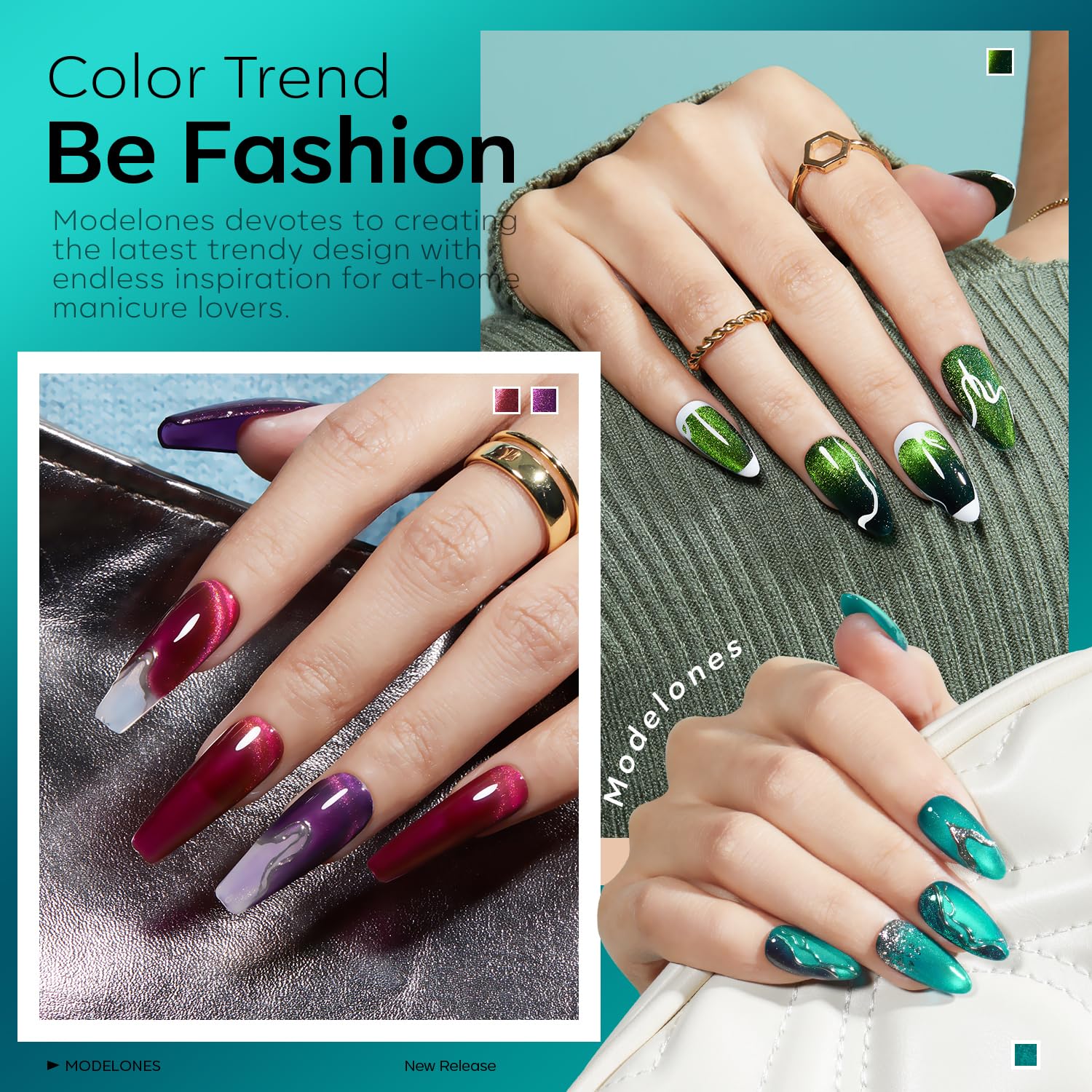 Detalle 2 de Modelones Cat Eye Gel Nail Polish: 6-Color Glitter Set with Magnet – Galaxy Series