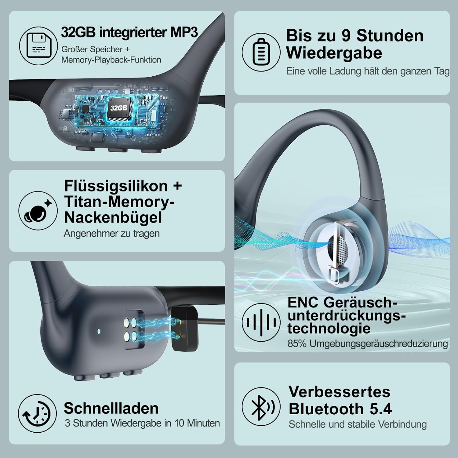 Thumbnail 6 de Kopfhörer Schwimmen – Knochenschall Kopfhörer mit Bluetooth 5.4, MP3-Modus und 32 GB Speicher