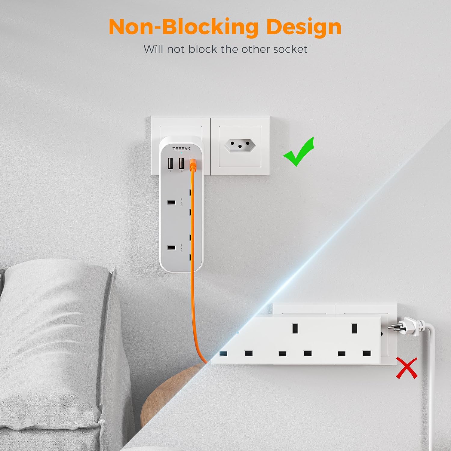 Thumbnail 4 de TESSAN UK to European Plug Adapter with 3 USB (1 USB-C) – Type E/F Schuko Travel Adapter for EU & more