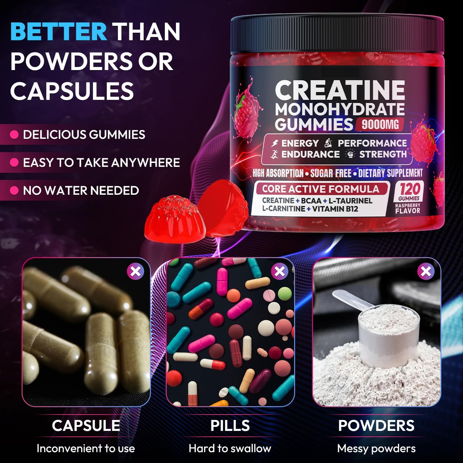 Detalle 2 de Cytona Creatine Monohydrate Gummies, 5,000 mg, 120 Count with BCAAs