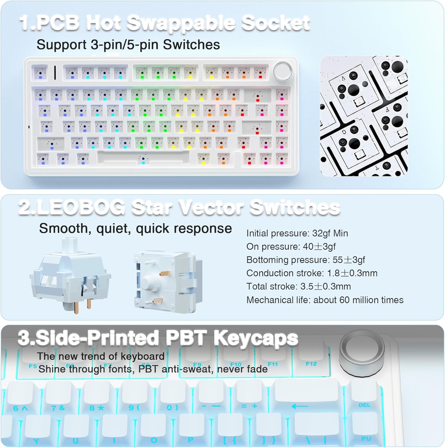 Detalle de AULA F75 Mechanische Tastatur Gaming – 75% Layout, Triple-Mode, Hot-Swap, RGB