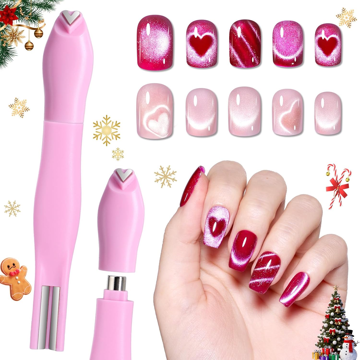 Detalle de Beetles Cat Eye Magnet Pen (3-in-1) for Nail Art: Heart, Round & Stripe Effects