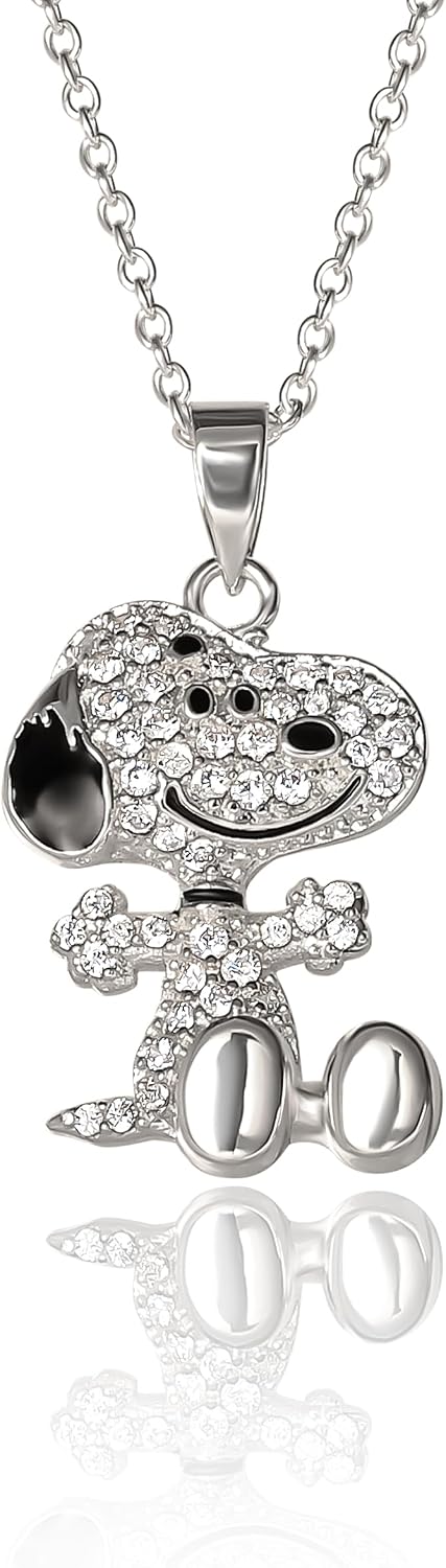 Detalle de Peanuts Collana Snoopy donna con licenza ufficiale – collana placcata argento 45 cm con ciondolo Snoopy 3D