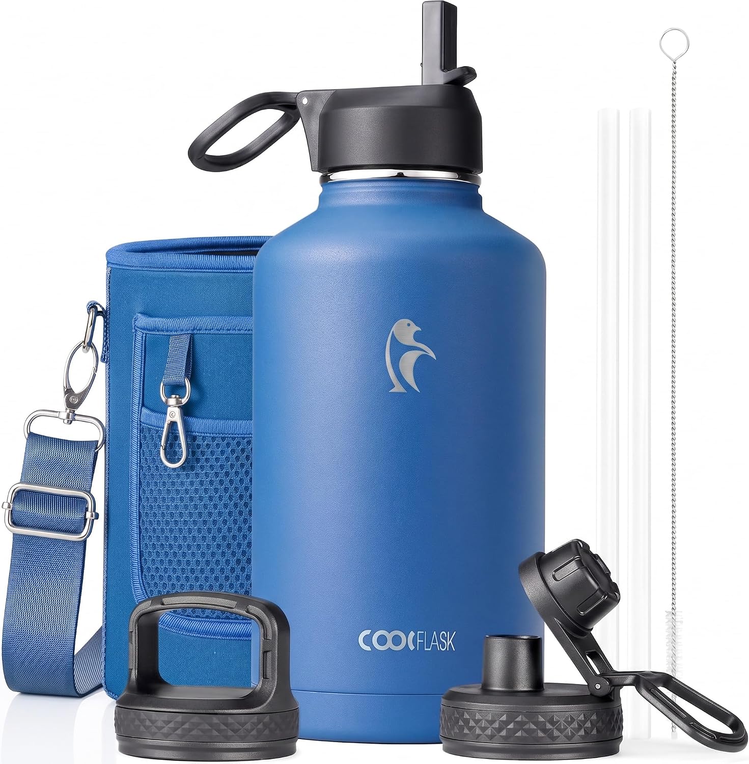 Detalle de Coolflask Long-lasting Insulated Water Bottle, 64 oz, Triple-Wall, King's Blue