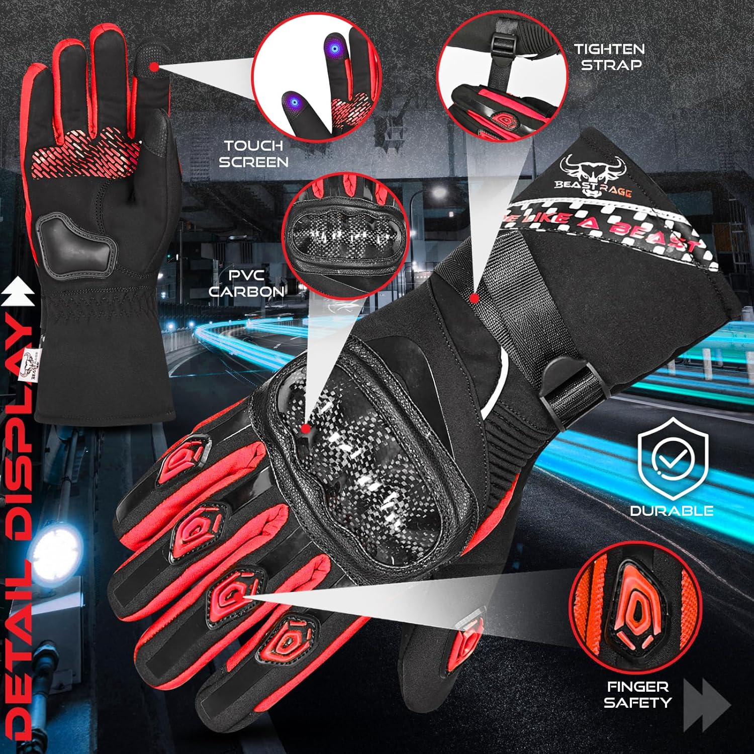 Detalle 2 de BEAST RAGE Winter Motorcycle Gloves for Men and Women