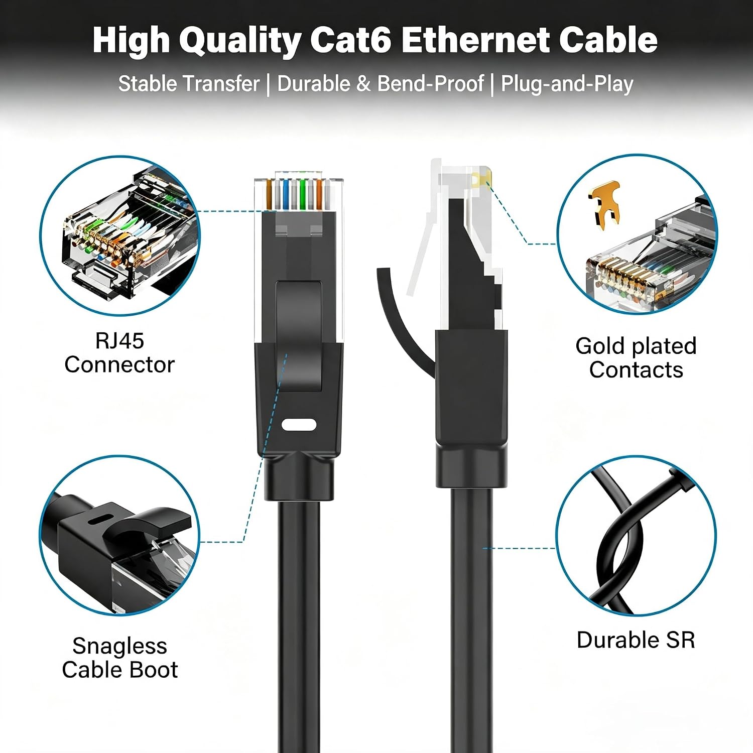 Thumbnail 4 de Brozzag BG-R-Cat6/5E-50FT-BK Outdoor Cat 6 Ethernet Cable, 50ft