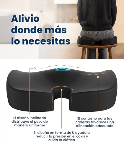 Thumbnail 2 de Everlasting Comfort Cojín de asiento de espuma viscoelástica — ergonómico para coxis, ciática y espalda (Grande, Negro)