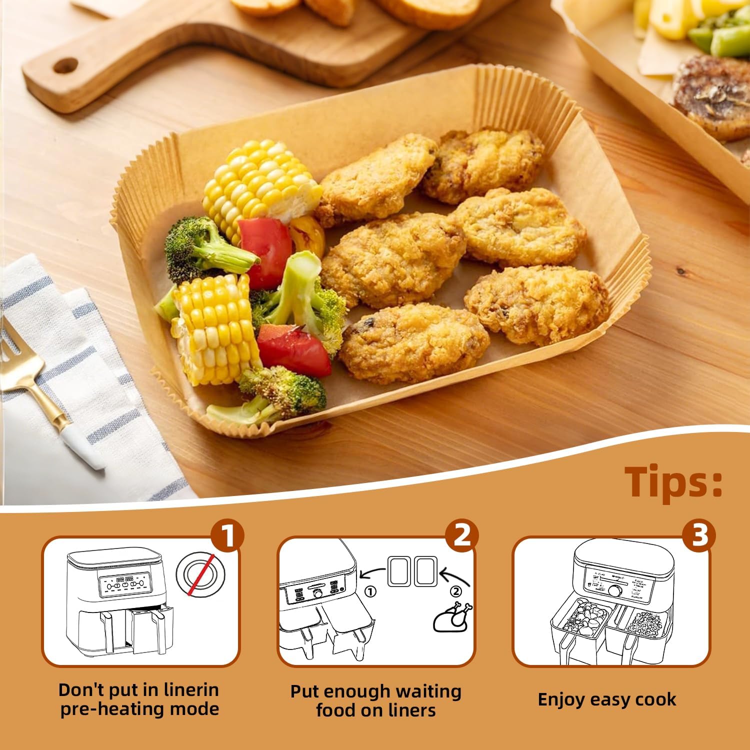 Thumbnail 6 de HONYAO Backpapier 20,5×14 cm für Doppelkammer-Airfryer