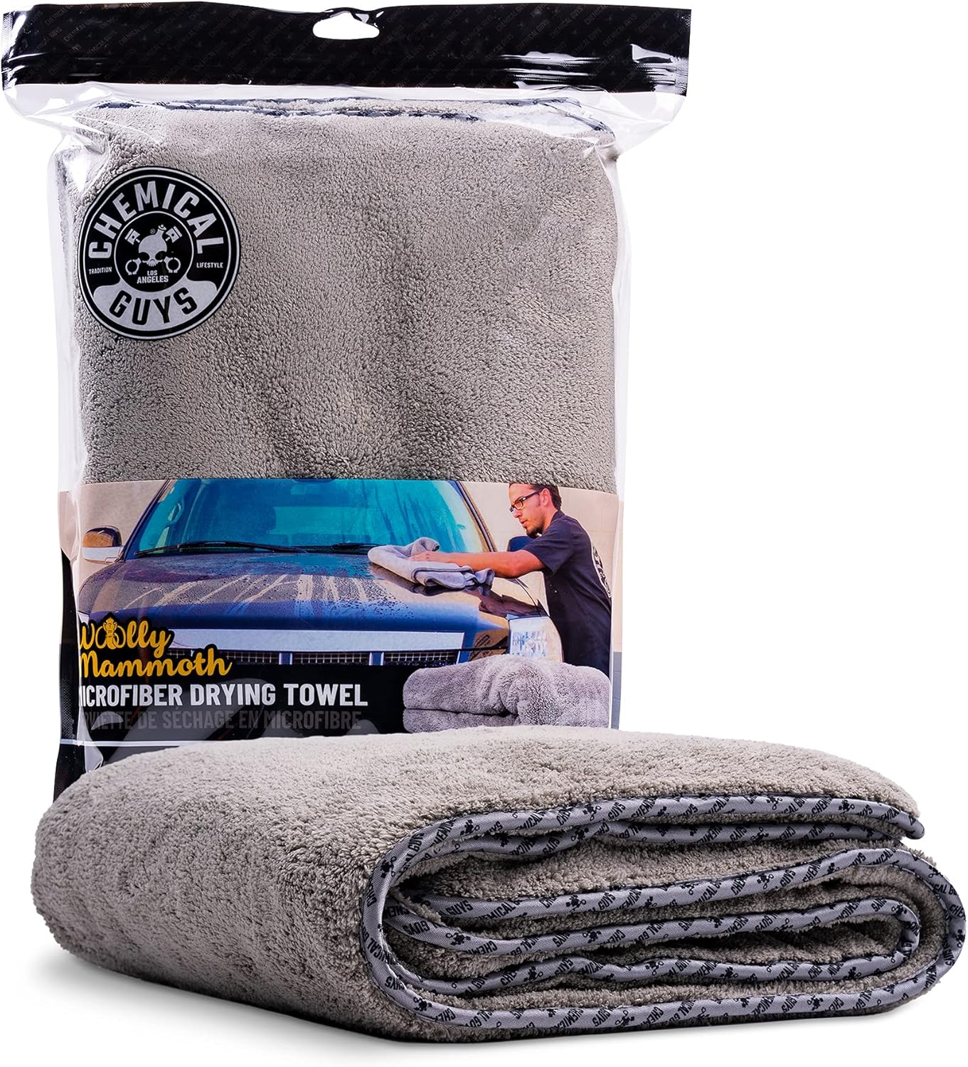 Detalle de Chemical Guys Woolly Mammoth Large Microfiber Drying Towel (36 x 25 in, Gray) — Ultra Plush, Super Absorbent Car Drying Towels