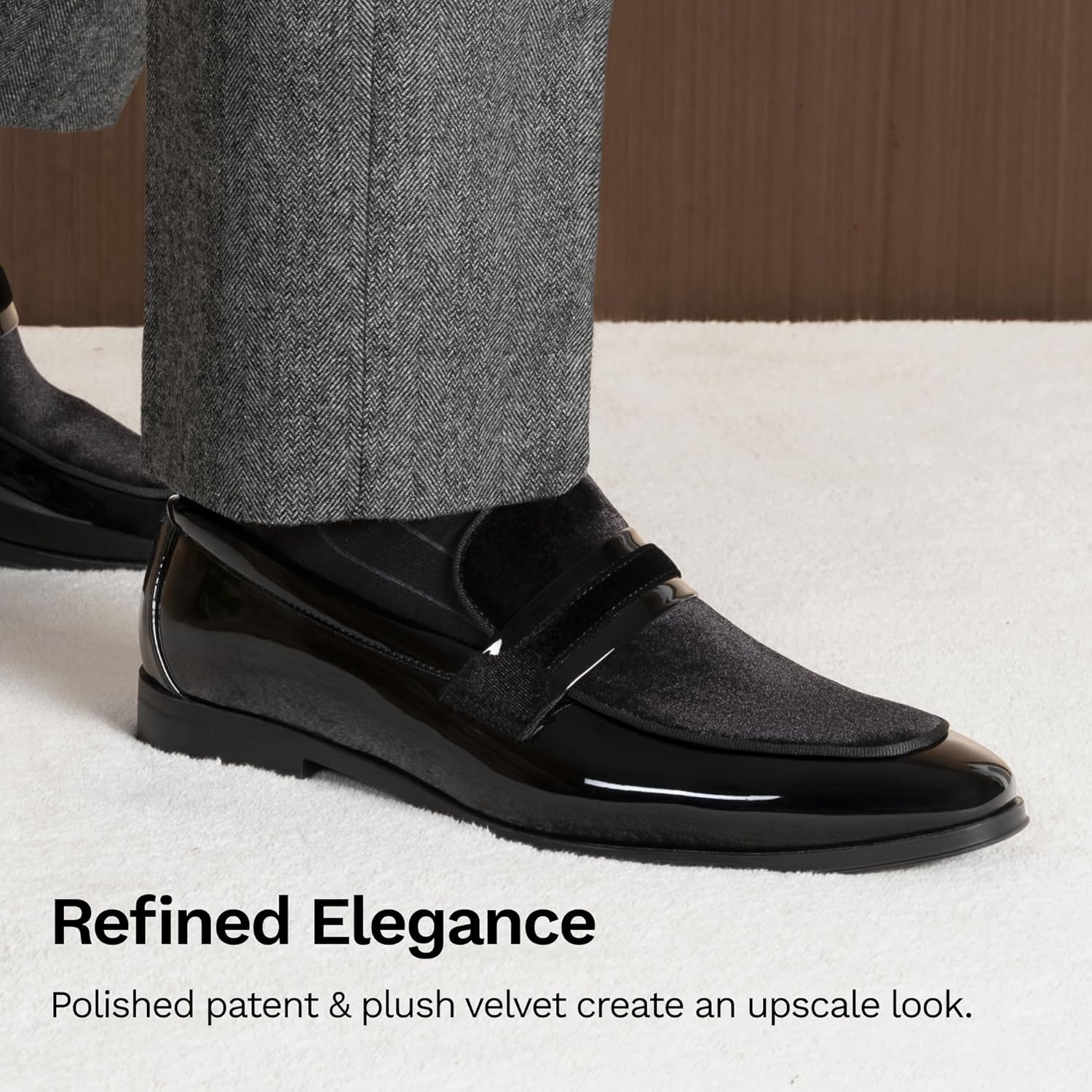 Thumbnail 5 de Bruno Marc Tuxedo Patent Loafers Velvet dress shoes