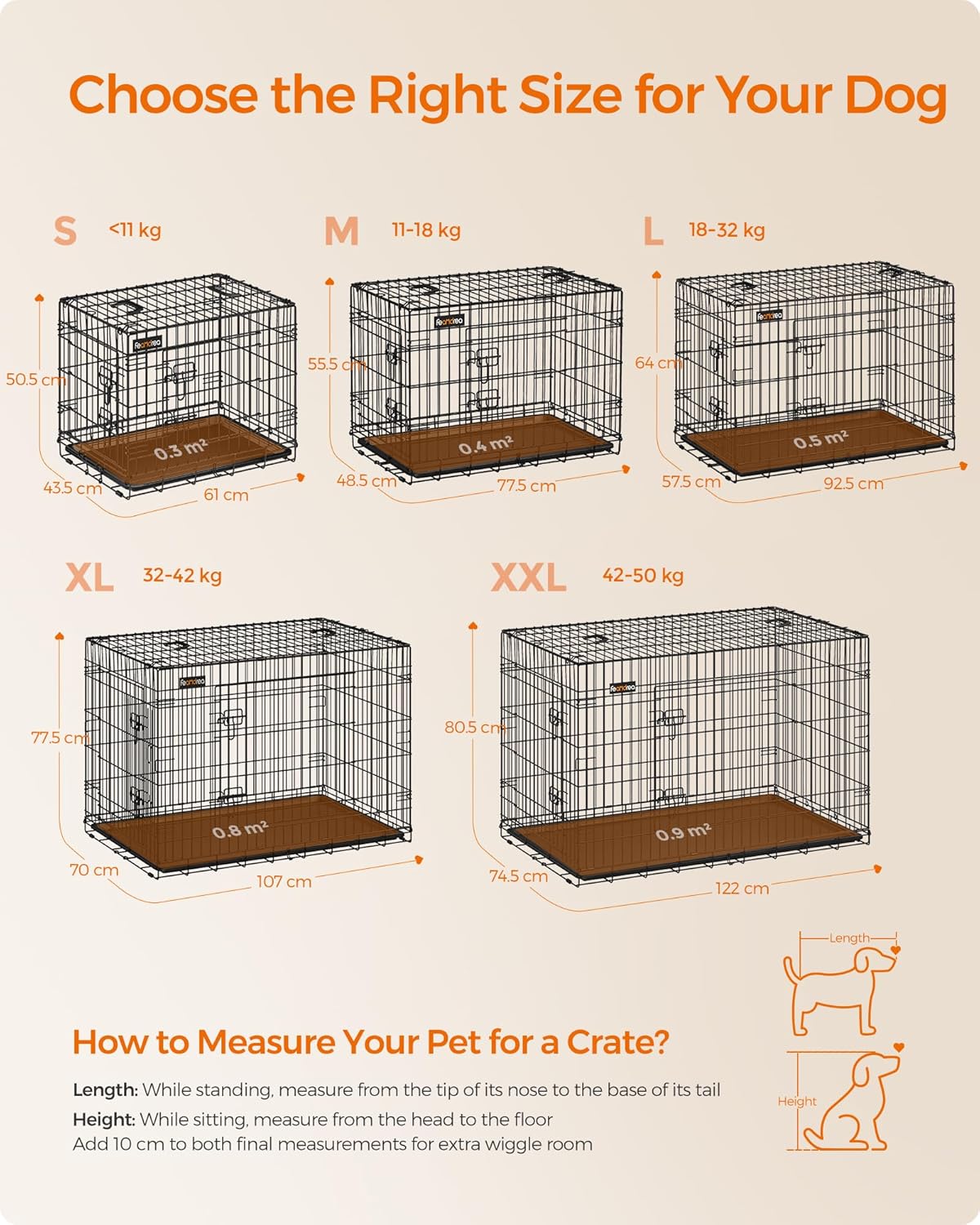 Thumbnail 5 de Feandrea Dog Crate: Foldable, 2-Door Metal Cage with Removable Tray (77.5 x 48.5 x 55.5 cm) – Size M