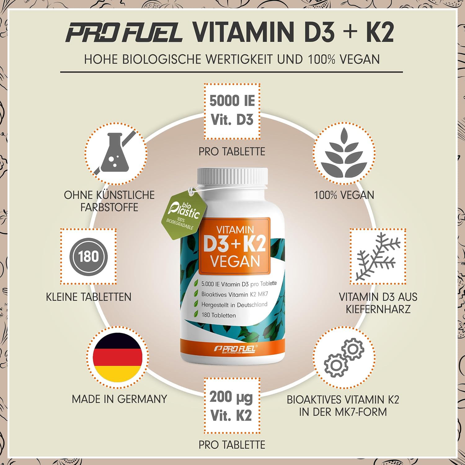 Thumbnail 1 de Vitamin D3 K2 VEGAN 180 Tabletten 💊
