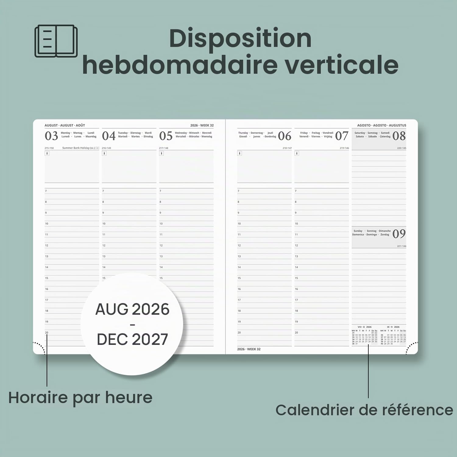 Detalle de POPRUN 27-AC6HK7-NYB weekagenda 2026-2027, verticaal, 30-minutenindeling