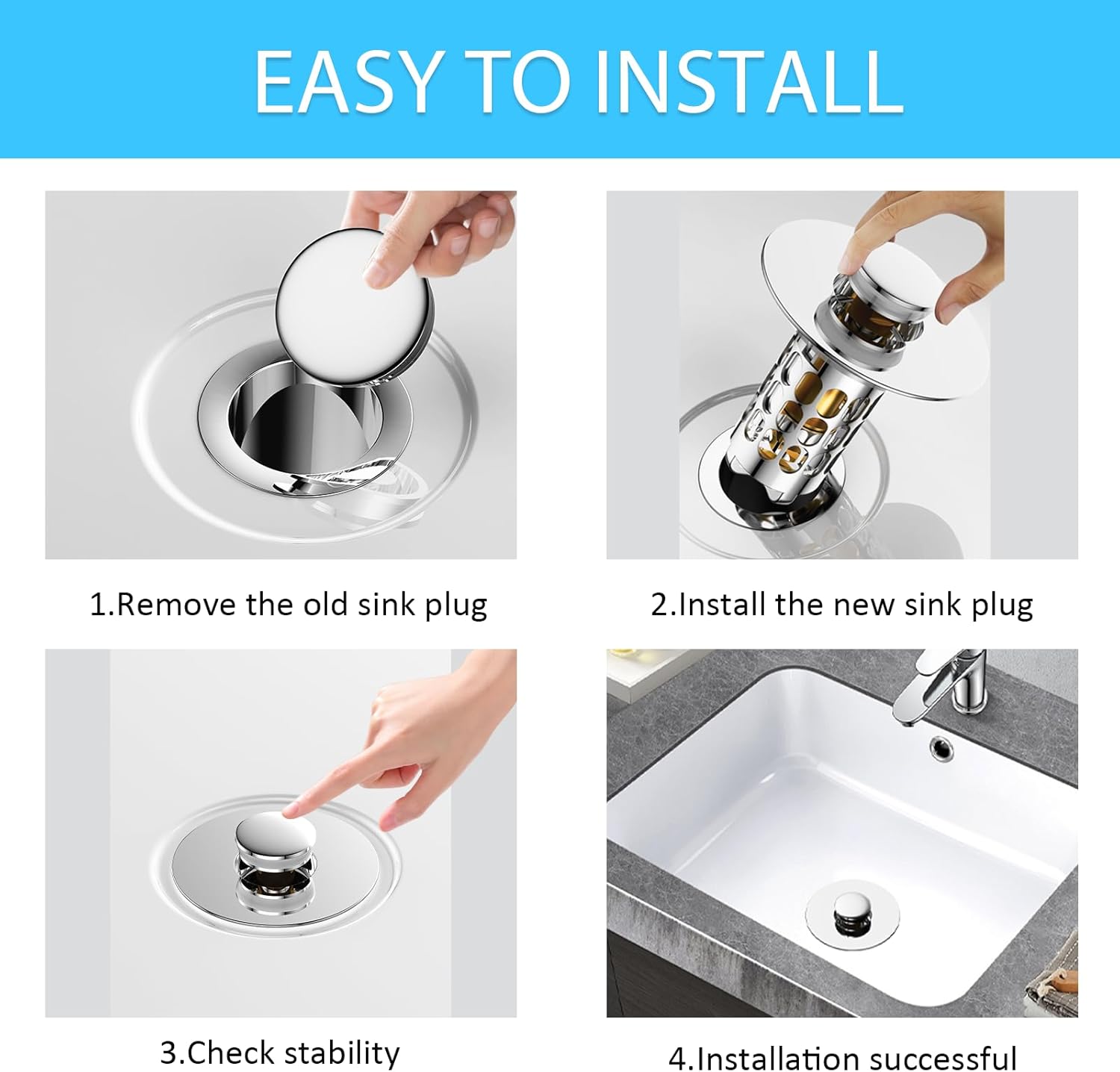 Thumbnail 2 de KIENG Sink Plug: Universal Pop Up Replacement with Bounce Core for 27–40mm Drains