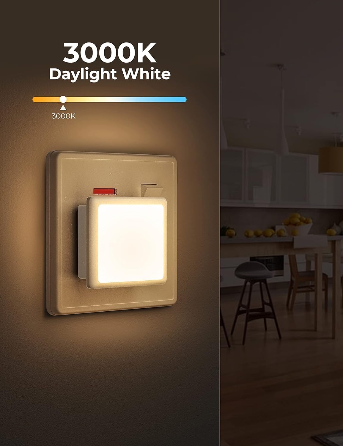 Detalle de LOHAS-LED Night Light 4 Pack: Dusk-to-Dawn Plug-in Wall Lights (3000K Warm White)