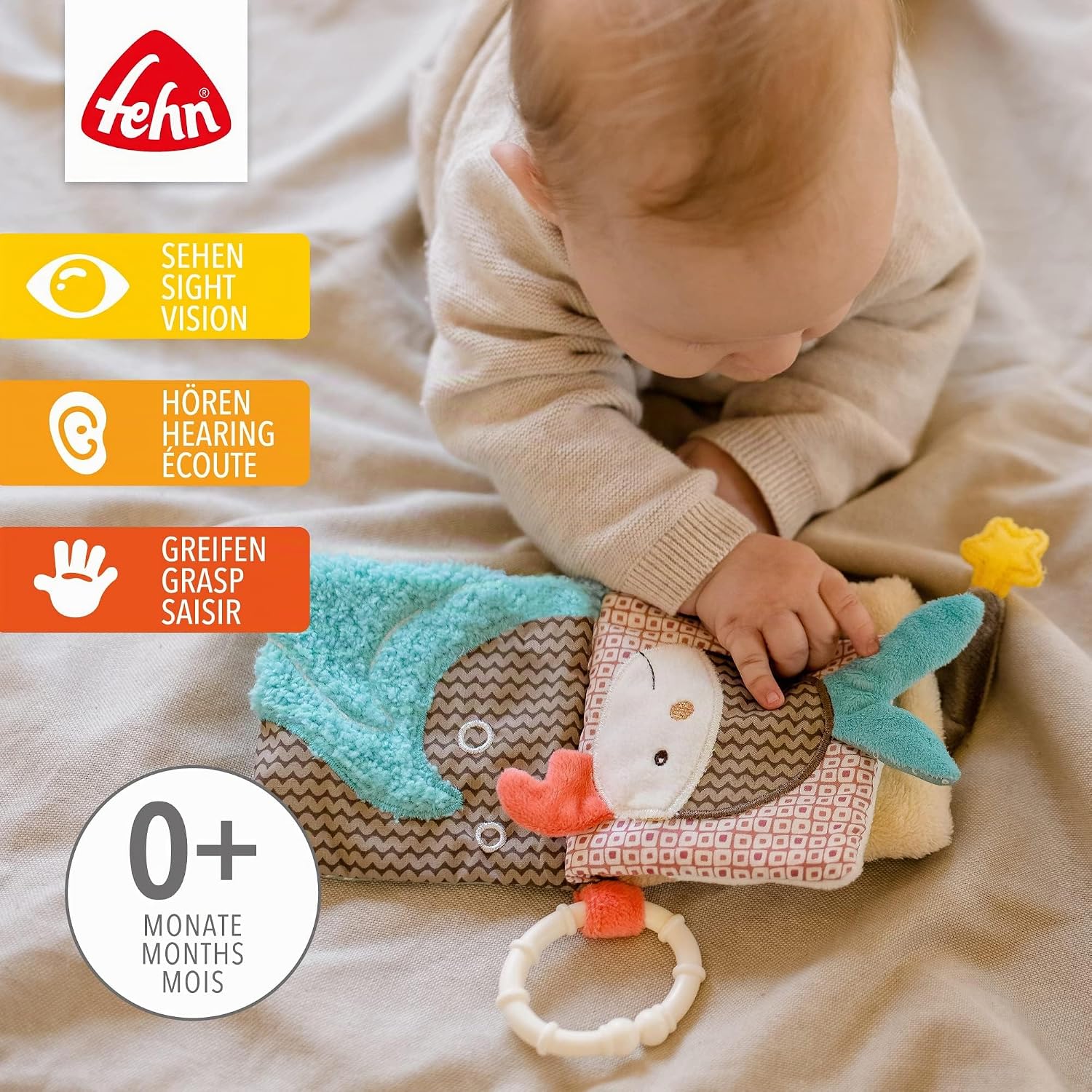 Detalle de Fehn livre en tissu Bruno – livre tactile pour bébés et jeunes enfants