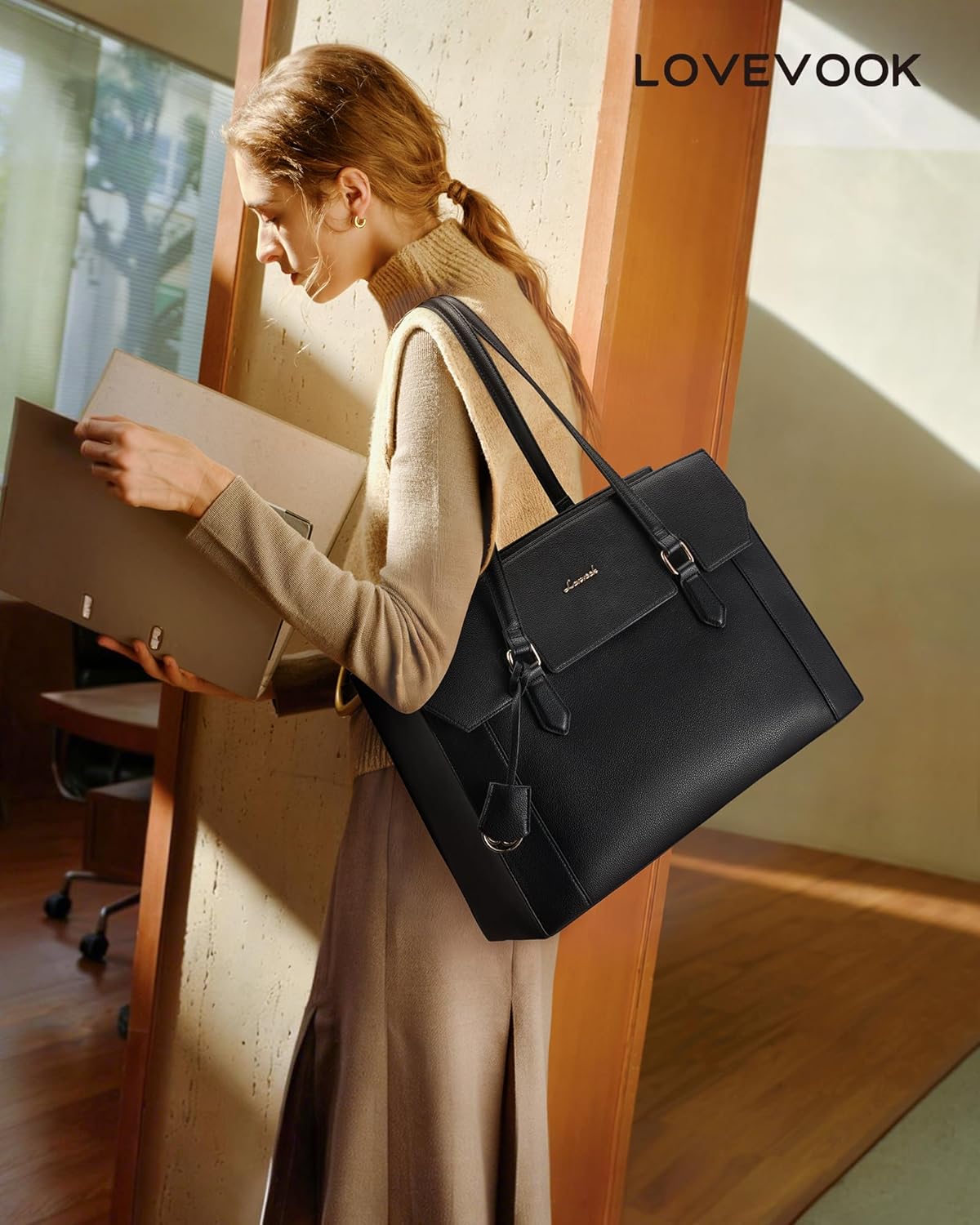 Thumbnail 1 de LOVEVOOK Laptoptasche 15,6 Zoll Damen Groß Arbeitstasche aus PU-Leder – Schwarz