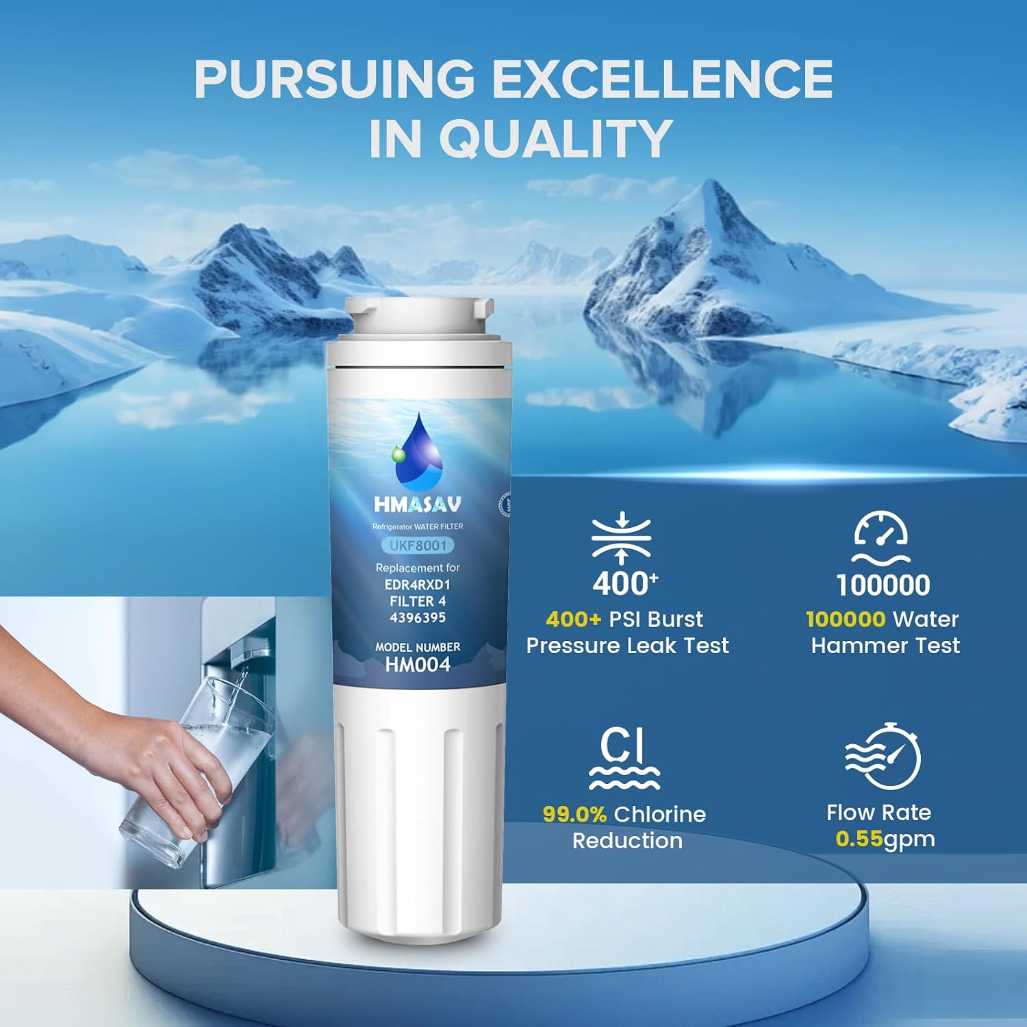 Detalle de HMASAV HM004 Refrigerator Water Filter, 3-Pack for Everydrop Filter 4