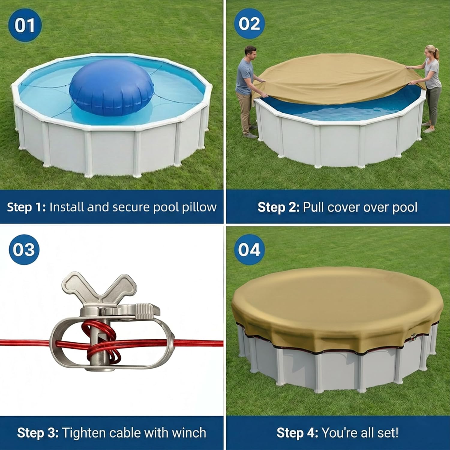 Detalle 2 de HydrGeara PCW-28BE 28-Foot Round Winter Pool Cover, 500D, 195 GSM