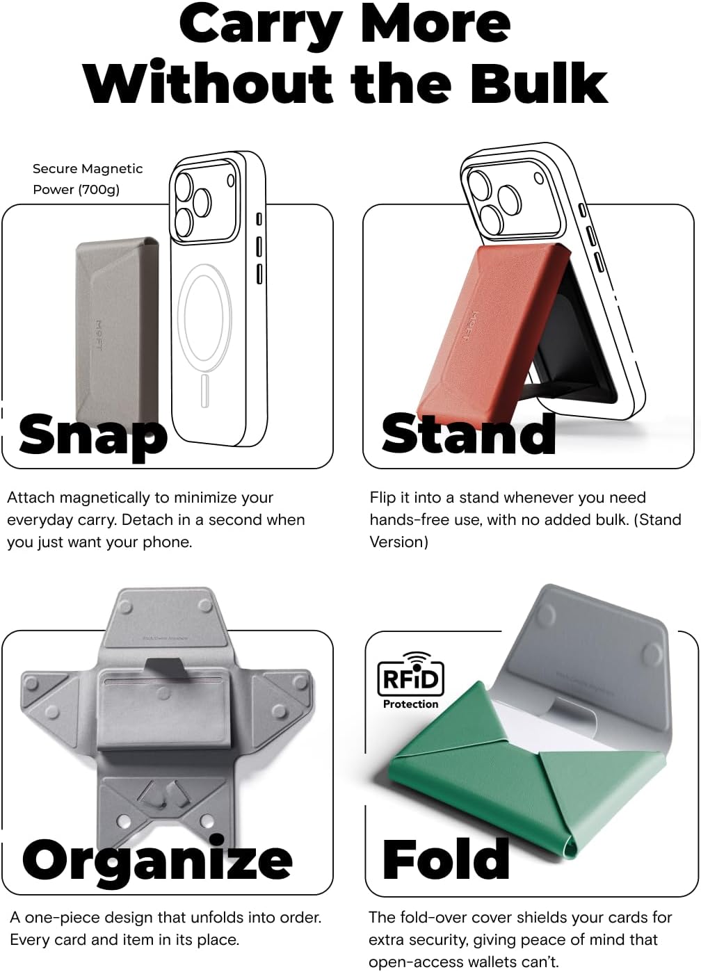 Detalle de MOFT Portafoglio Magsafe: portafoglio minimalista con supporto magnetico e blocco RFID per iPhone