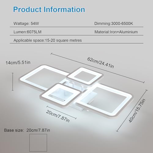 Detalle 2 de Mckalen Plafon LED Regulable 62cm con Mando y App, 54W