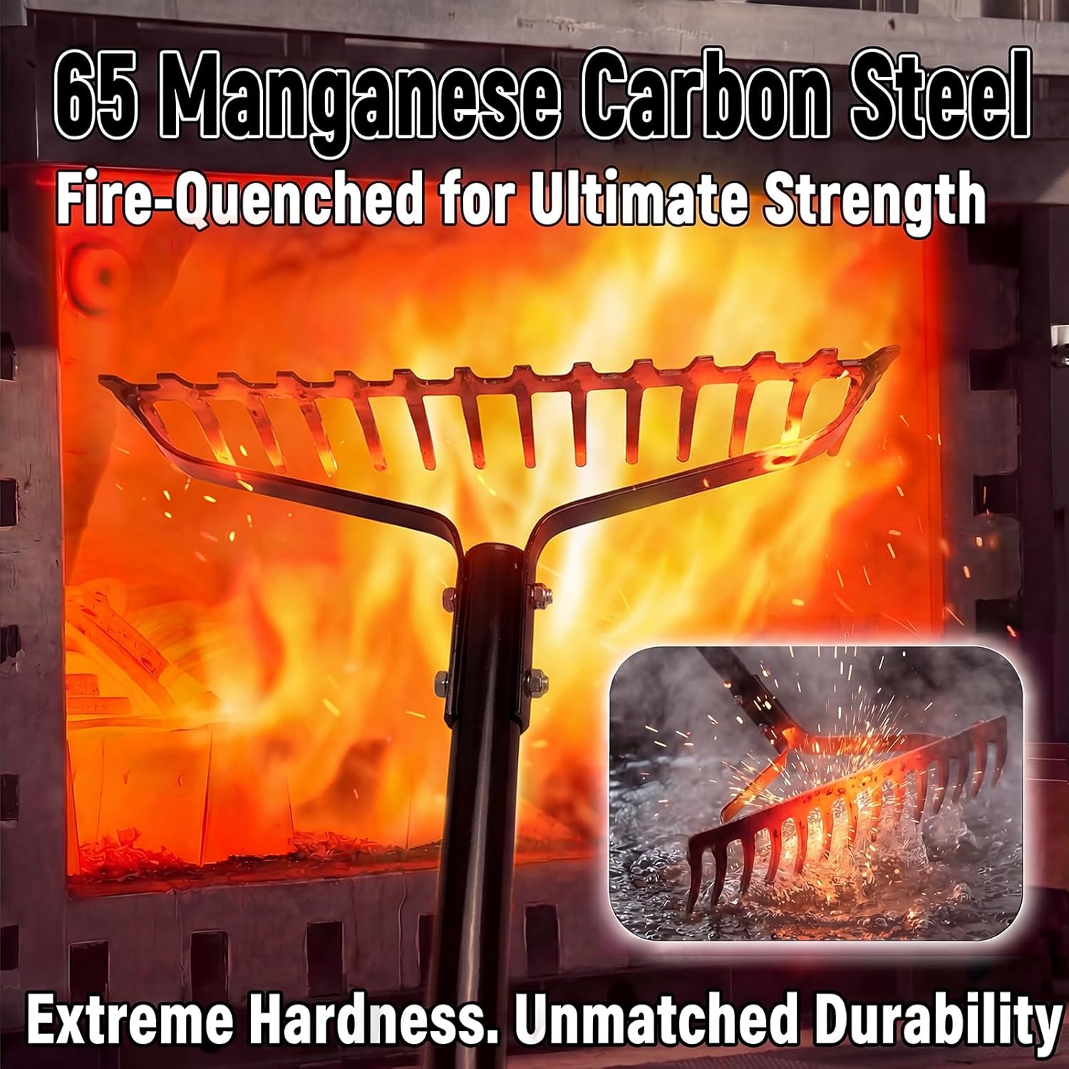 Thumbnail 2 de Fuuwuu 14 Tines Garden Rake Heavy Duty – 65Mn Steel, 145cm Telescopic Handle