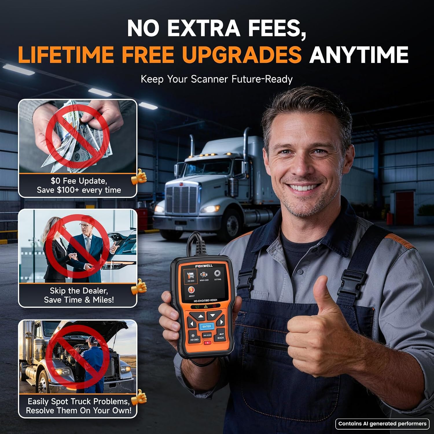 Detalle de FOXWELL HD301 Heavy Duty Truck Scanner: Full System Diesel Diagnostic Tool