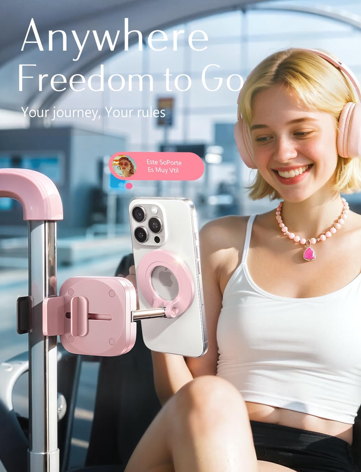Thumbnail 6 de LISEN 2E7100-P Pink Magnetic Airplane Phone Holder, Foldable and Adjustable