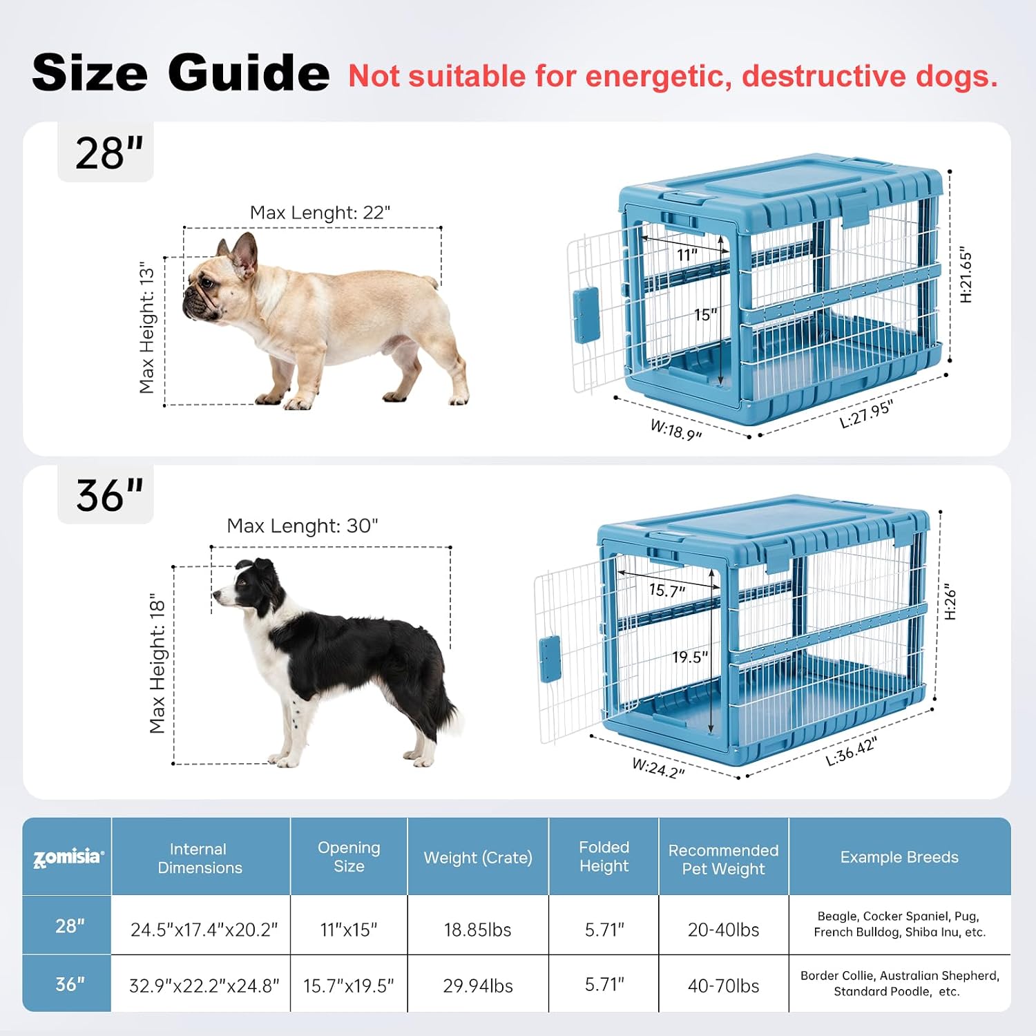 Detalle de ZOMISIA Collapsible Dog Crate, 36-Inch