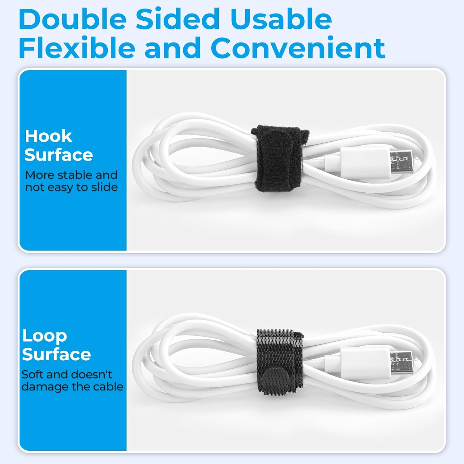 Detalle de Alyvisun 120 PCS reusable hook-and-loop cable ties (150x12 mm) for under-desk cable management