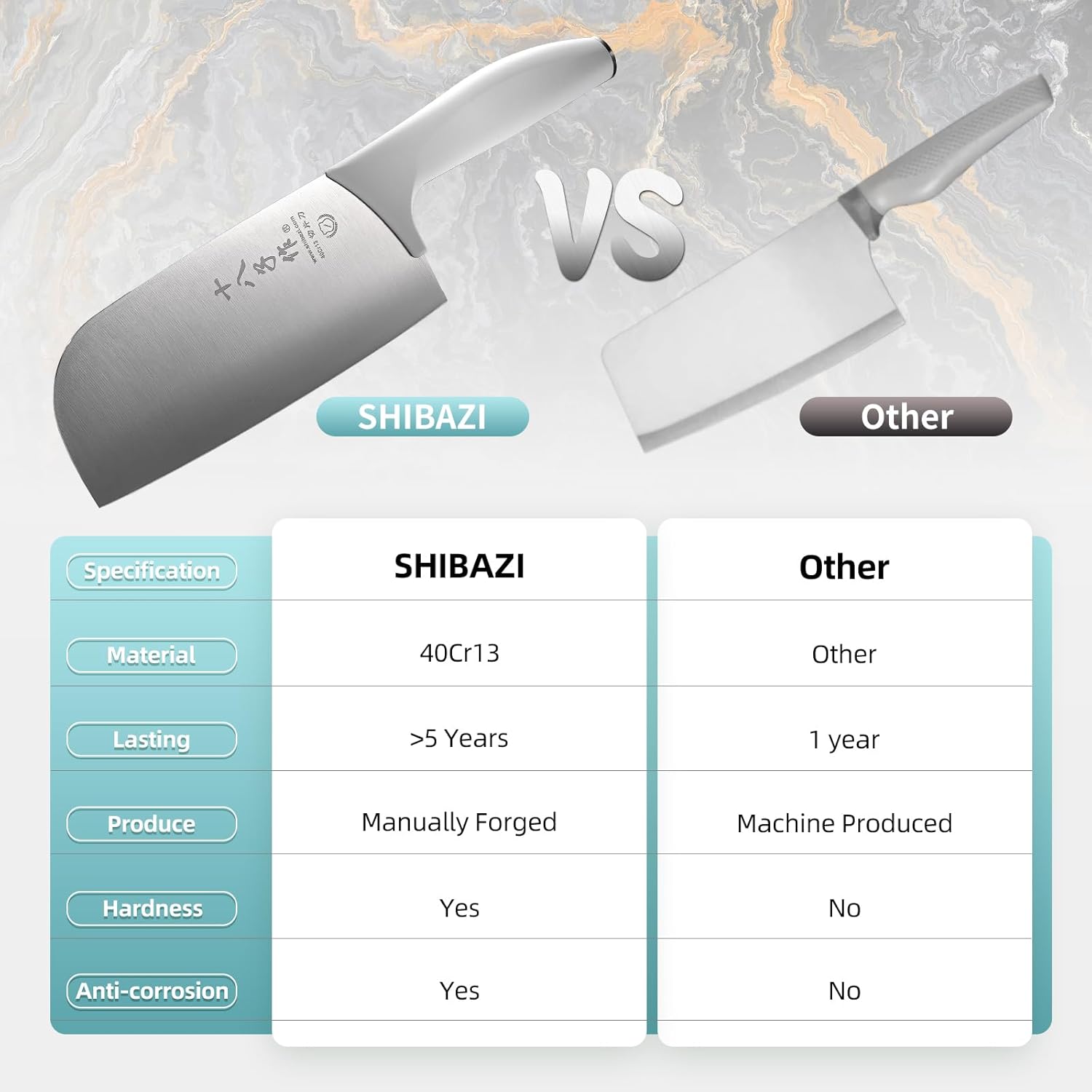 Thumbnail 2 de SHI BA ZI ZUO Couteau de chef boucher à 3 couches en acier carbone (manche antidérapant)