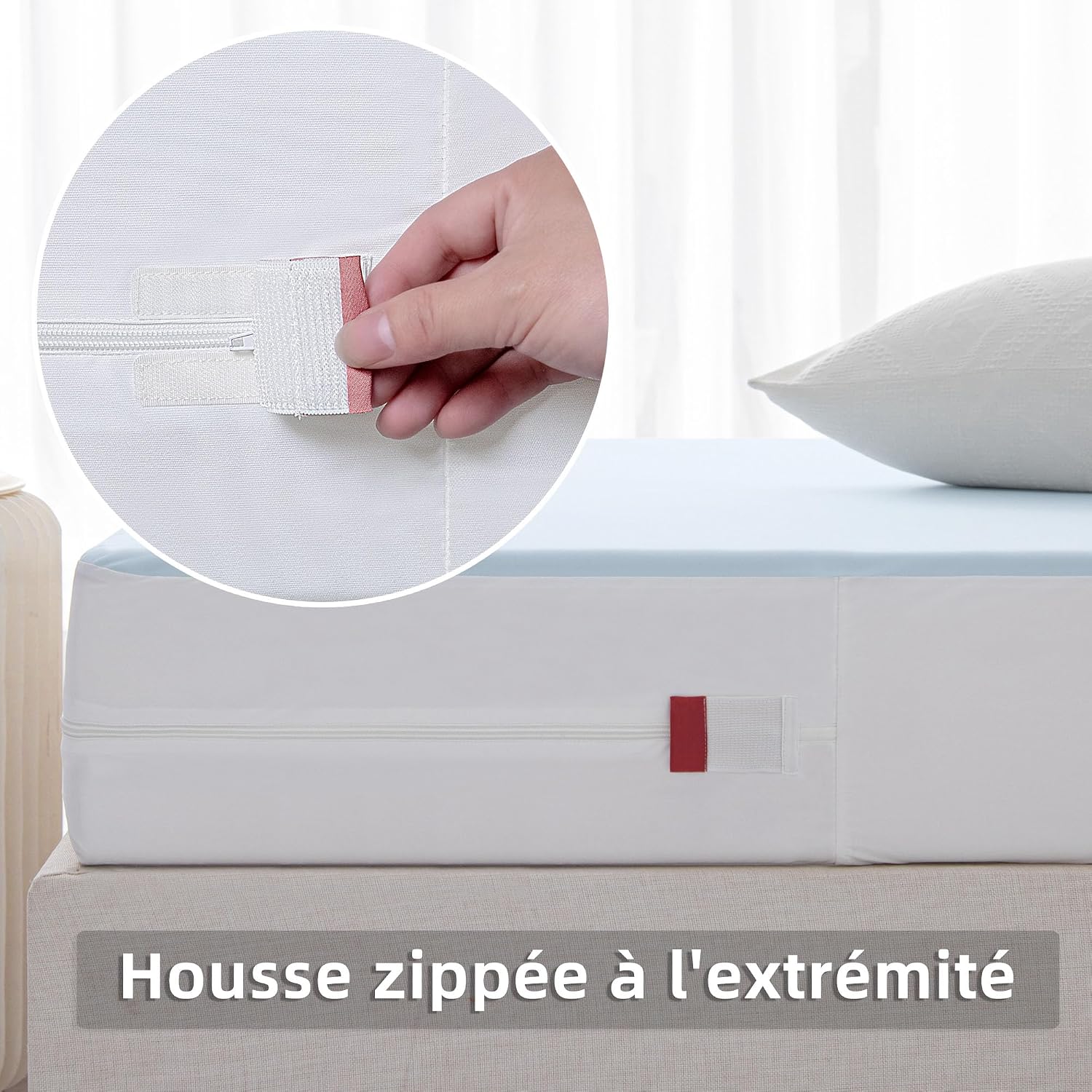 Detalle de Jet’s Home Housse de matelas imperméable 180x200 avec fermeture éclair et protection 6 côtés