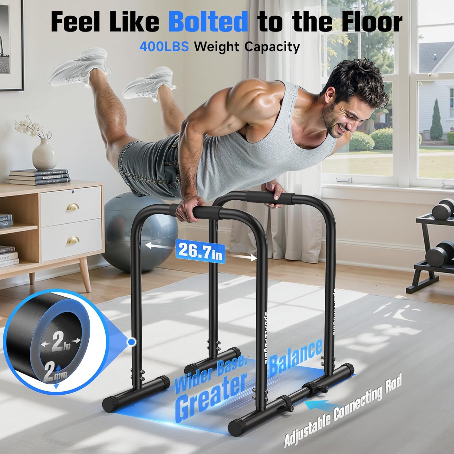 Detalle 2 de Sportsroyals Adjustable Dip Bar 400 lbs 🏋