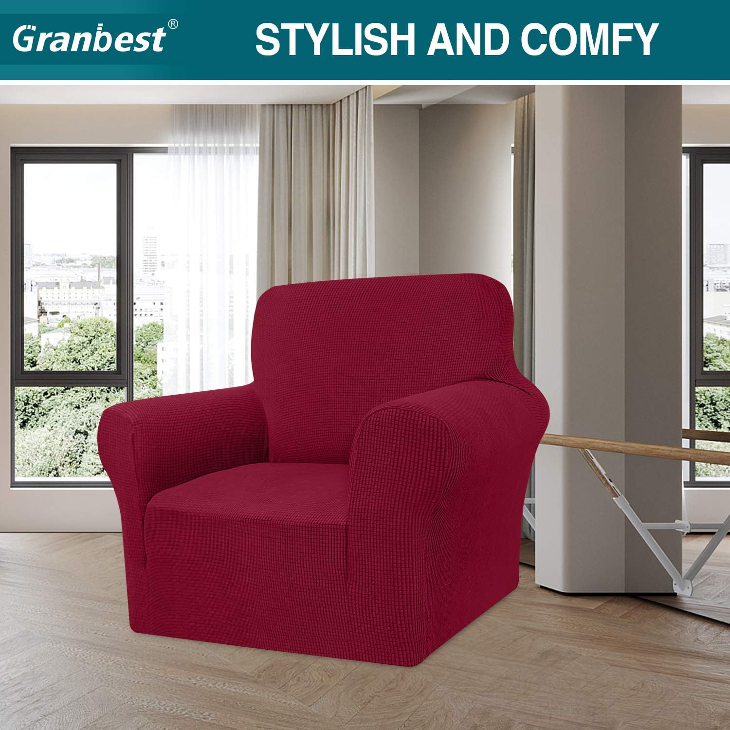 Detalle 2 de Granbest copridivano elasticizzato ad alta elasticità in jacquard (1 posto) Rosso Vino