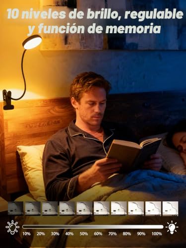 Thumbnail 2 de Lámpara de lectura con pinza ReinHoo: 72 LEDs, 10 colores RGB y 10 intensidades, USB incluido
