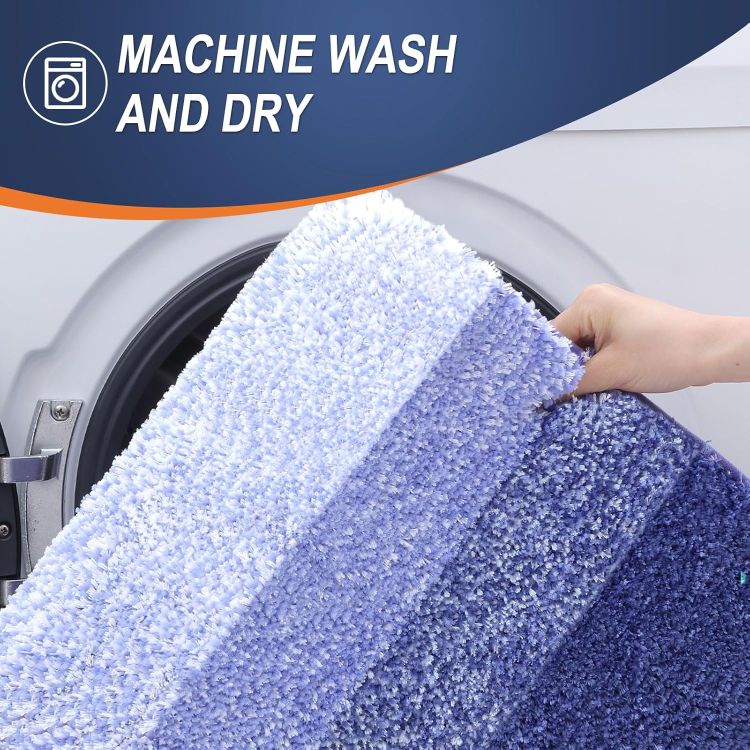 Thumbnail 4 de OLANLY 2-Piece Bathroom Rug Set: Soft Microfiber Bath Mats with Non-Slip TP Rubber Backing (Blue-Violet, 24"x16" and 24"x20")