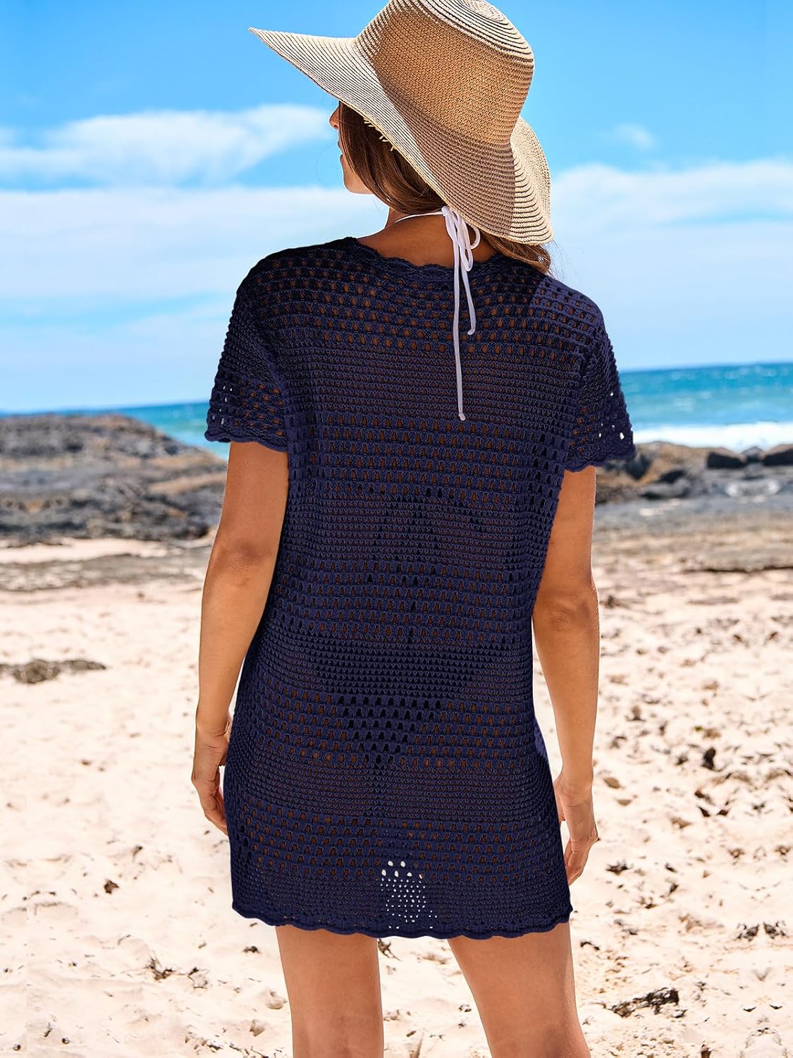 Detalle de ANRABESS Mesh Knit Swimsuit Cover Up Pullover Dress (Crochet Style)