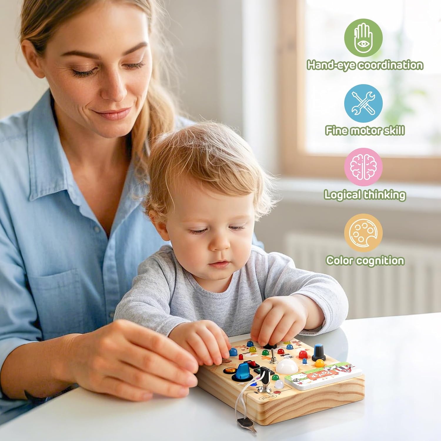 Detalle 2 de Montessori busy board for toddlers 19 LED