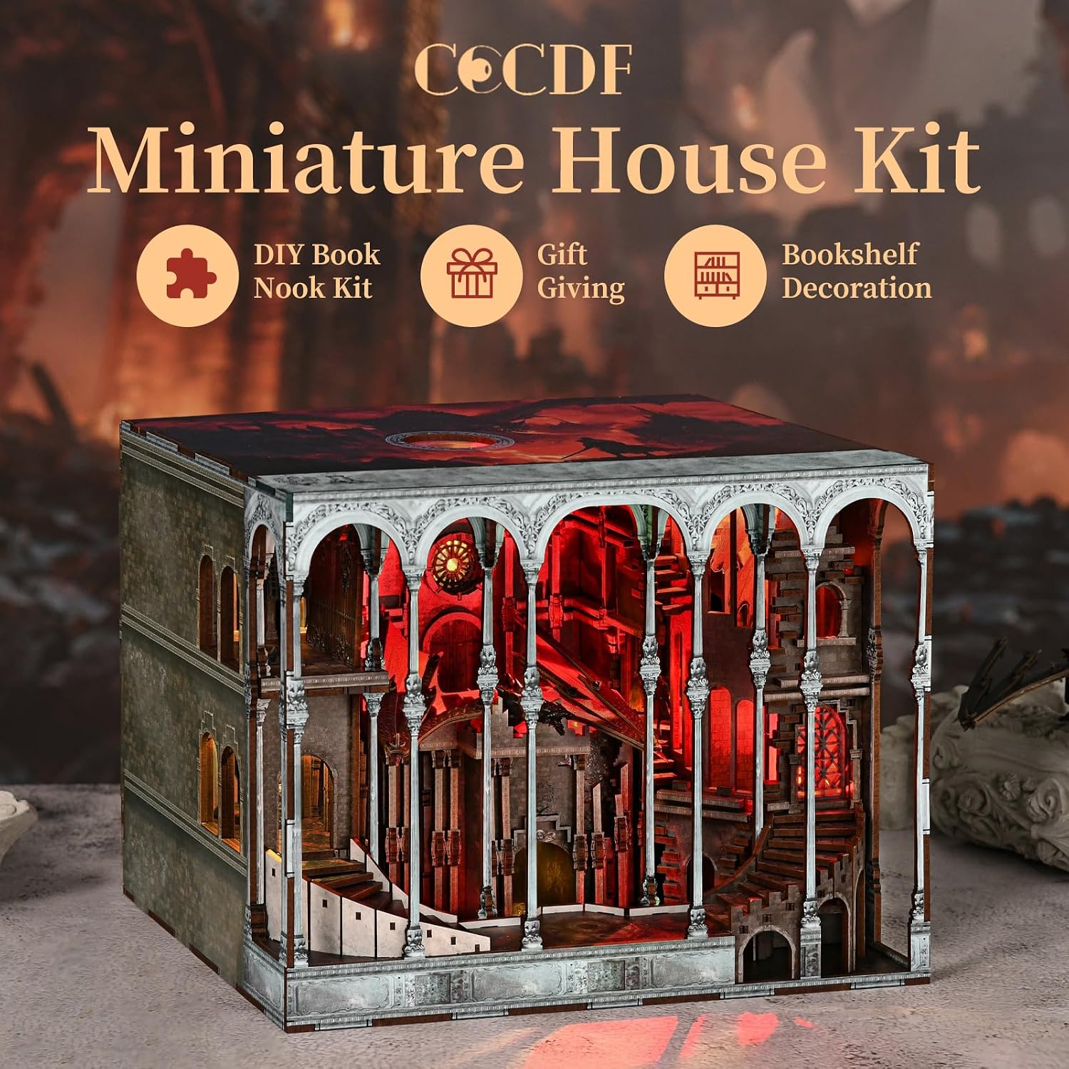 Thumbnail 4 de MiniCity Ember Castle Book Nook Kit – DIY miniature house bookshelf insert with extra warm LEDs and dust cover