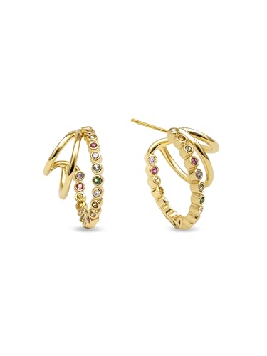 Detalle de SINGULARU Pendientes Mujer Orbit – Aro Espiral con Circonitas en Oro 18k