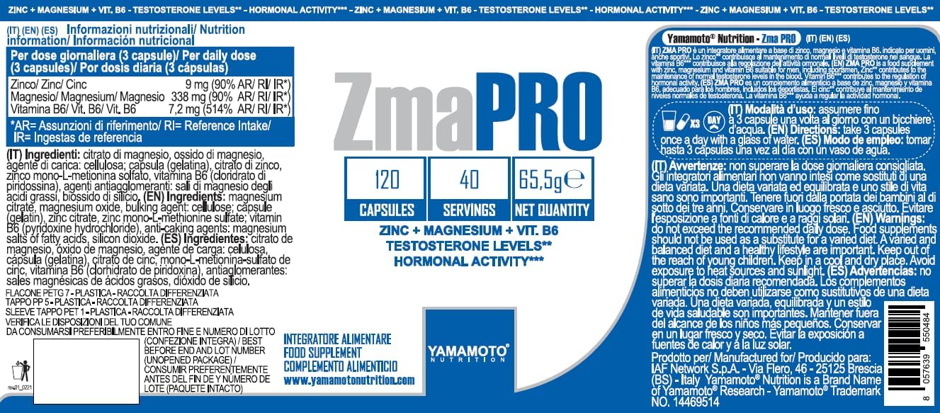 Detalle 2 de ZmaPRO integratore zinco, magnesio e vitamina B6 120 capsule đź’Š